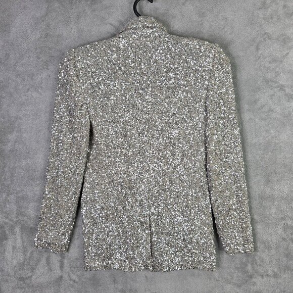 Womens Express Silver Sequin Blazer Jacket Single Button Breasted Polyester XS - Picture 4 of 6